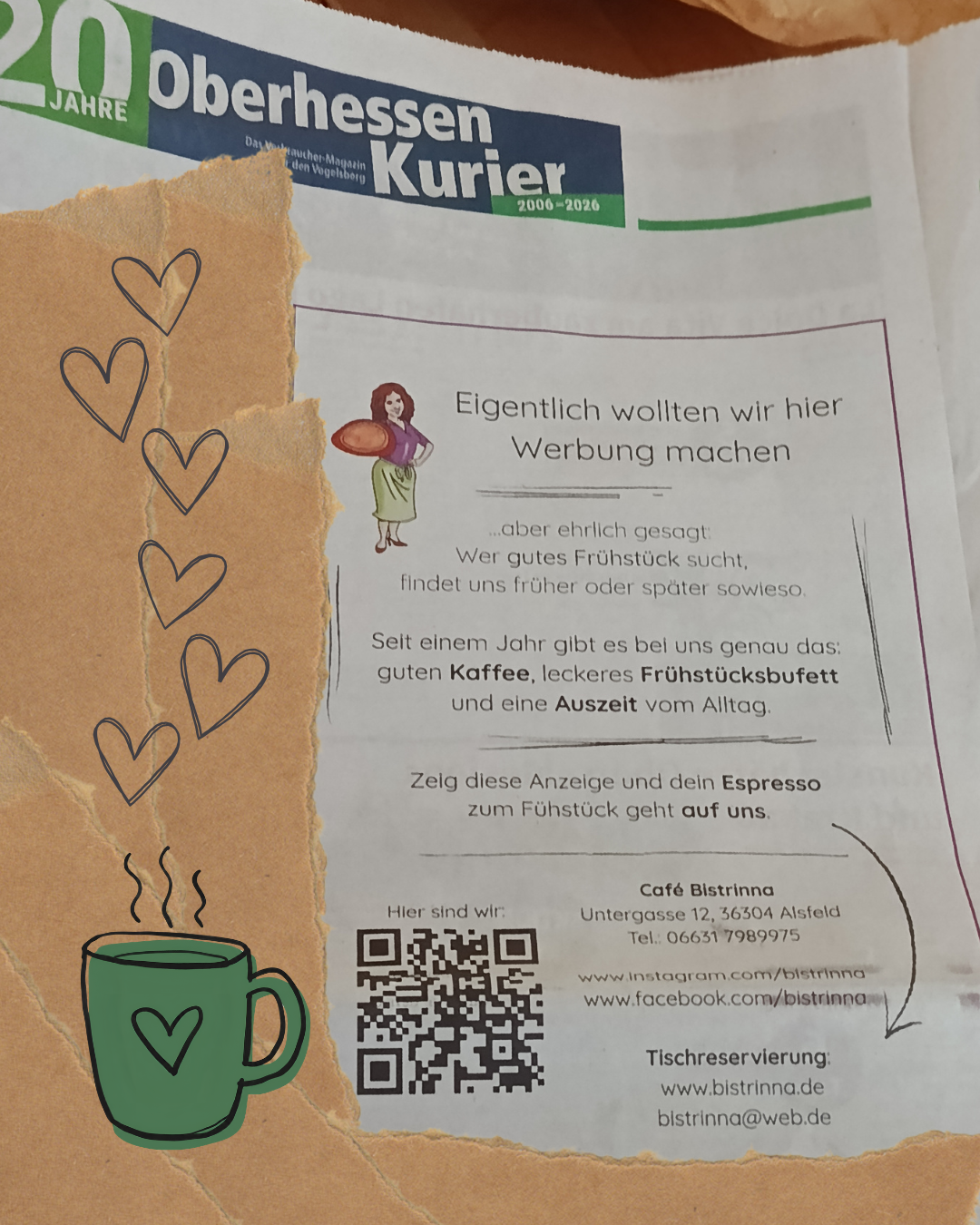 Espresso aufs Haus zum Frühstück